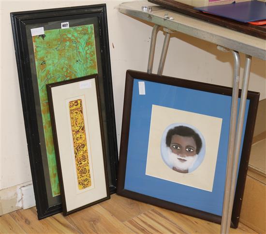 Cathie Felstead, watercolour, portrait of a bearded youth, 29 x 28cm. and two prints